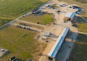 An aerial view of a large industrial area.